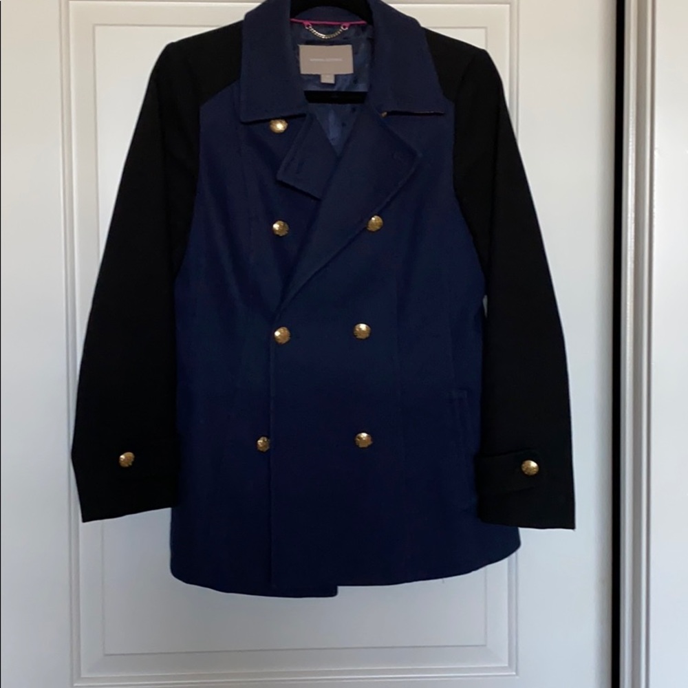 Pea coat in Navy and Black with pink under collar